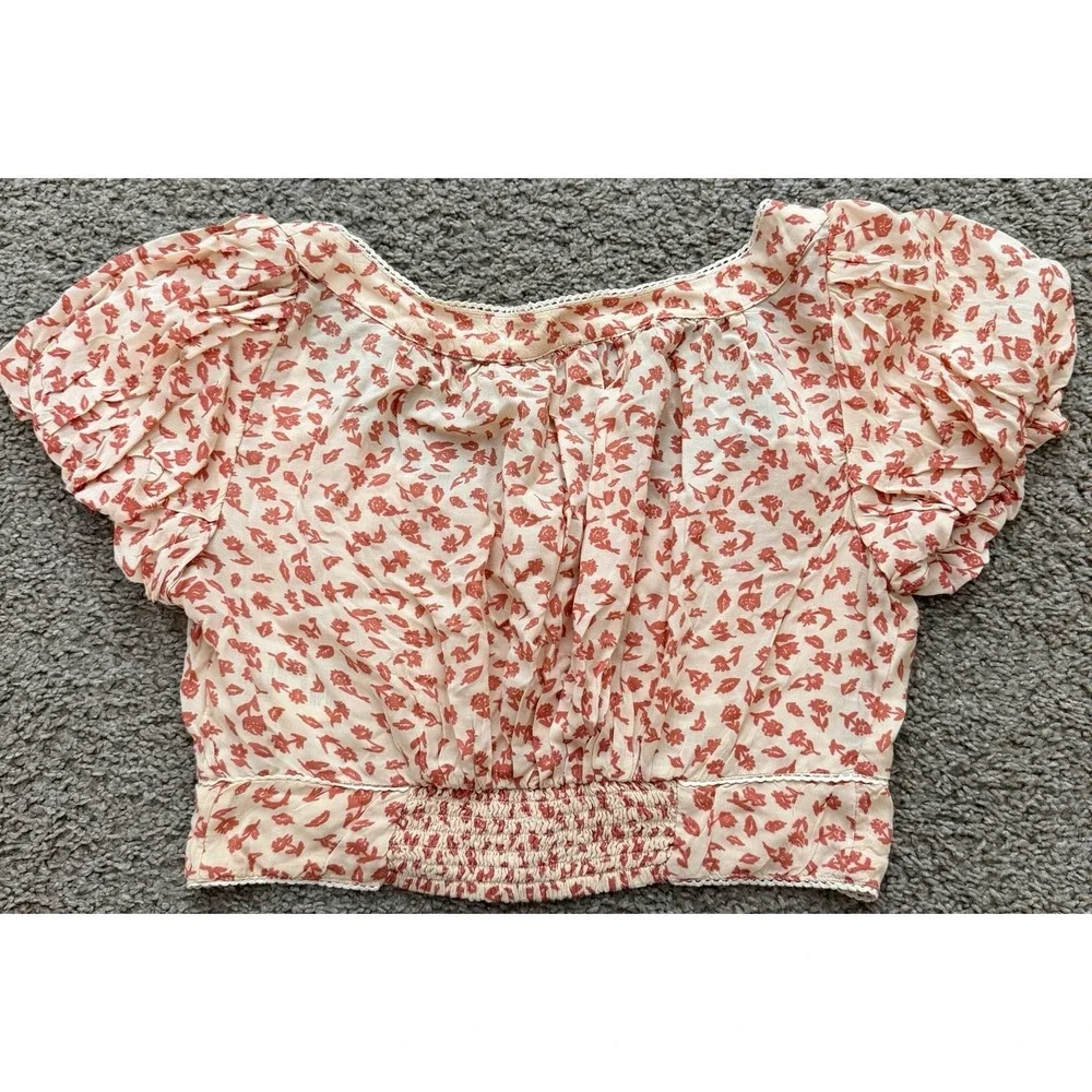 Free People Easy To Love Tea Floral Cropped‎ Short Sleeve Top Small